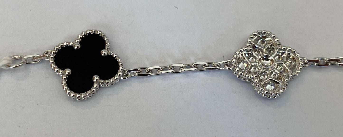 Vintage Alhambra 18K Yellow Gold Diamond Onyx Bracelet