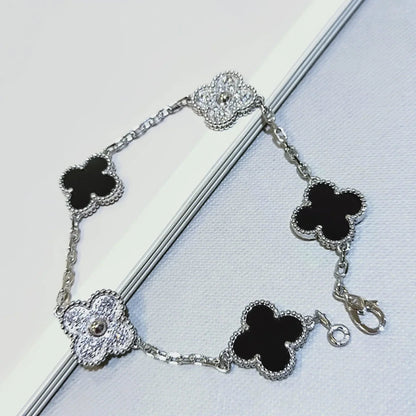 Vintage Alhambra 18K Yellow Gold Diamond Onyx Bracelet