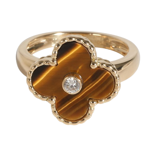 Tiger Eye Vintage Alhambra 18K Yellow Gold Diamond Ring