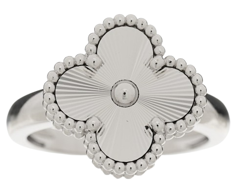 Guilloché Vintage Alhambra 18K White Gold Diamond Ring