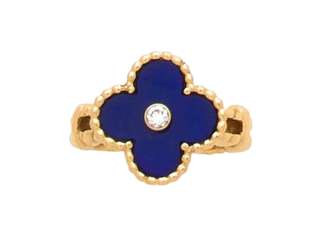 Lapis Lazuli Vintage Alhambra 18K Yellow Gold Diamond Ring