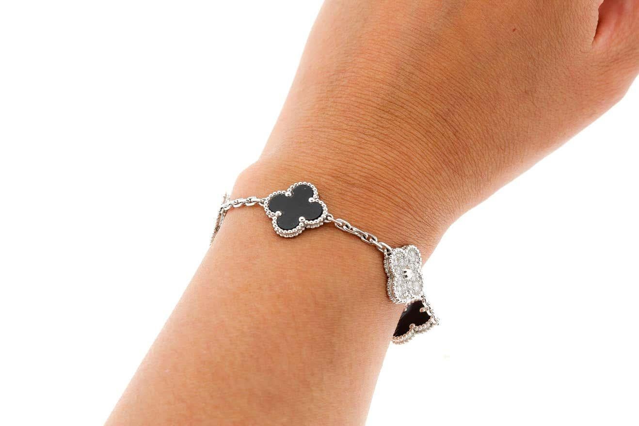Vintage Alhambra 18K Yellow Gold Diamond Onyx Bracelet