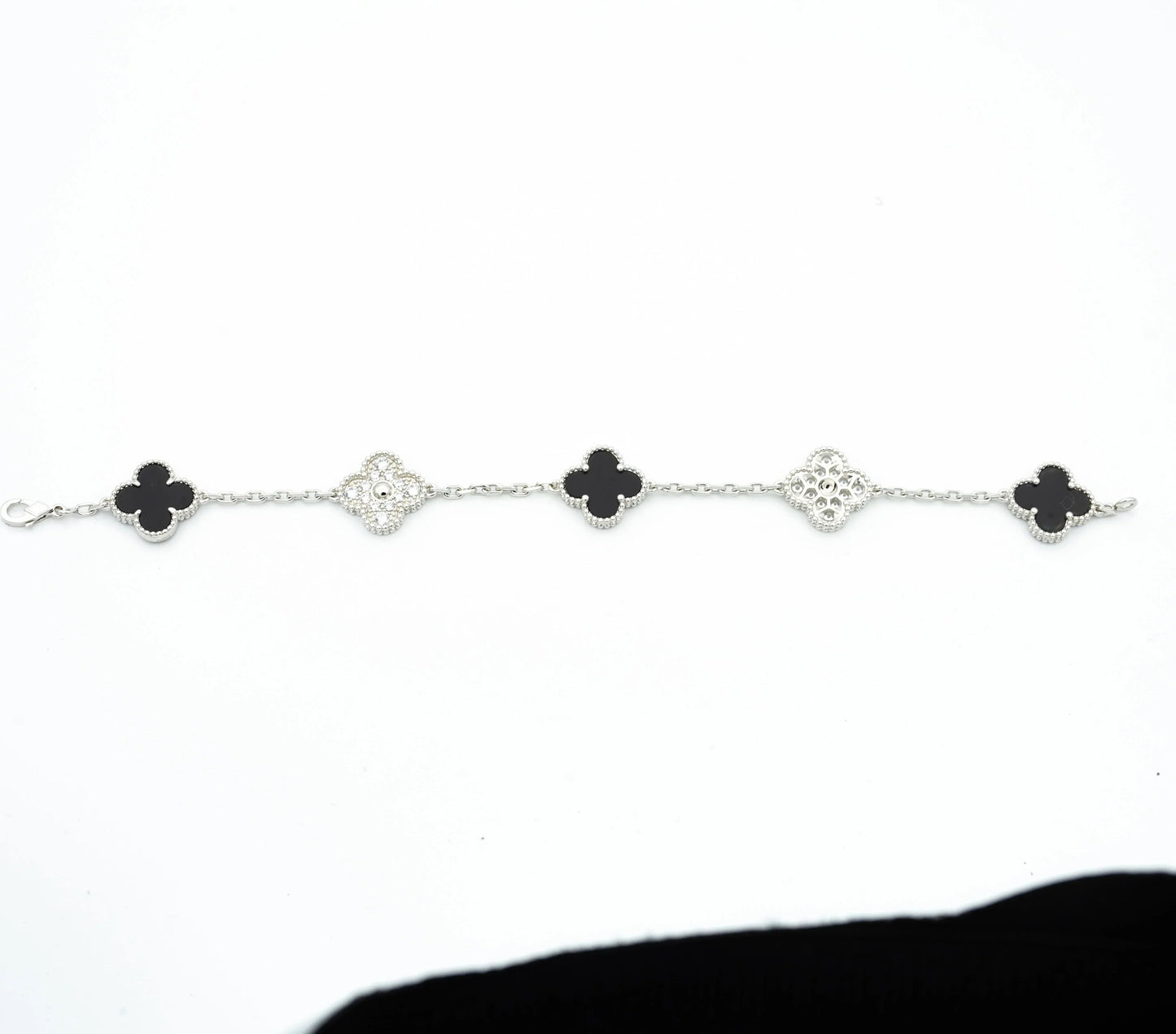 Vintage Alhambra 18K Yellow Gold Diamond Onyx Bracelet