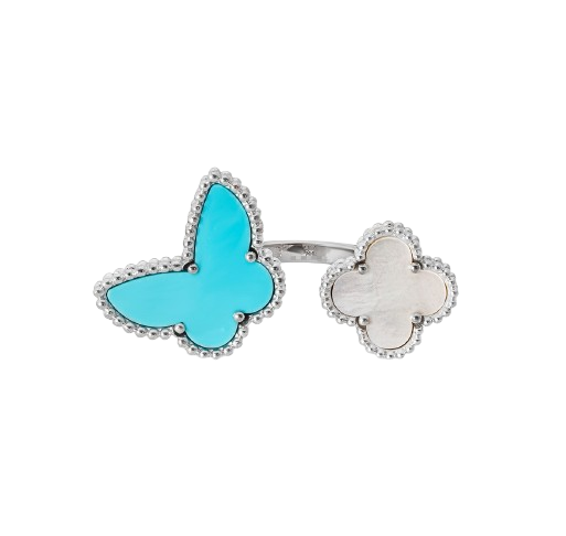 18K White Gold Turquoise Mother Of Pearl Lucky Alhambra Ring