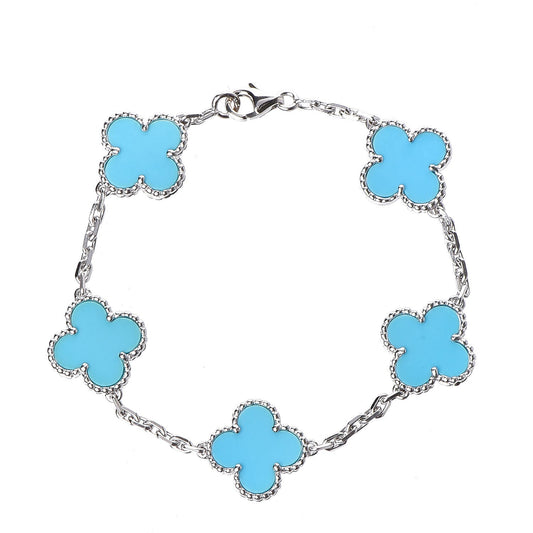 15mm Turquoise 18K White Gold Clover Bracelet