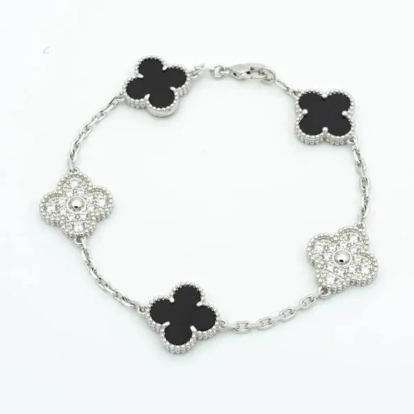 Vintage Alhambra 18K Yellow Gold Diamond Onyx Bracelet