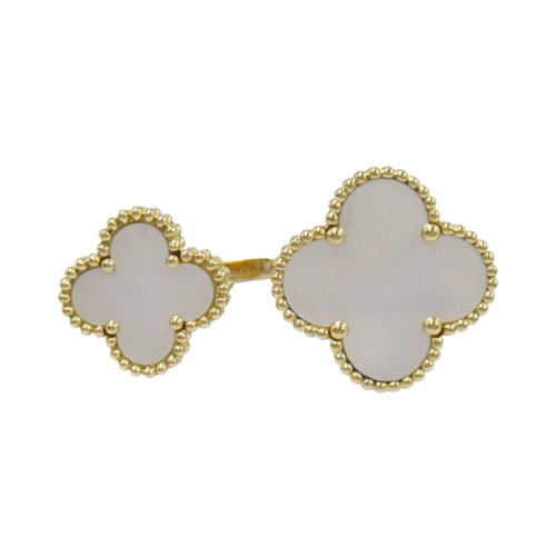 18K Yellow Gold Mother Of Pearl White Magic Alhambra Between The Finger Ring
