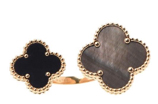 18K Yellow Gold  Mother Of Pearl Onyx Magic Alhambra Between The Finger Ring