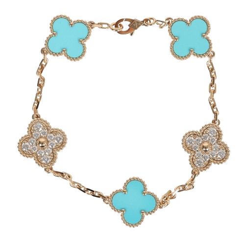Vintage Alhambra 18K Yellow Gold Turquoise Bracelet