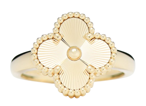 Guilloché Vintage Alhambra 18K Yellow Gold Diamond Ring