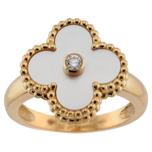 Mother Of Pearl Vintage Alhambra 18K Yellow Gold Diamond Ring