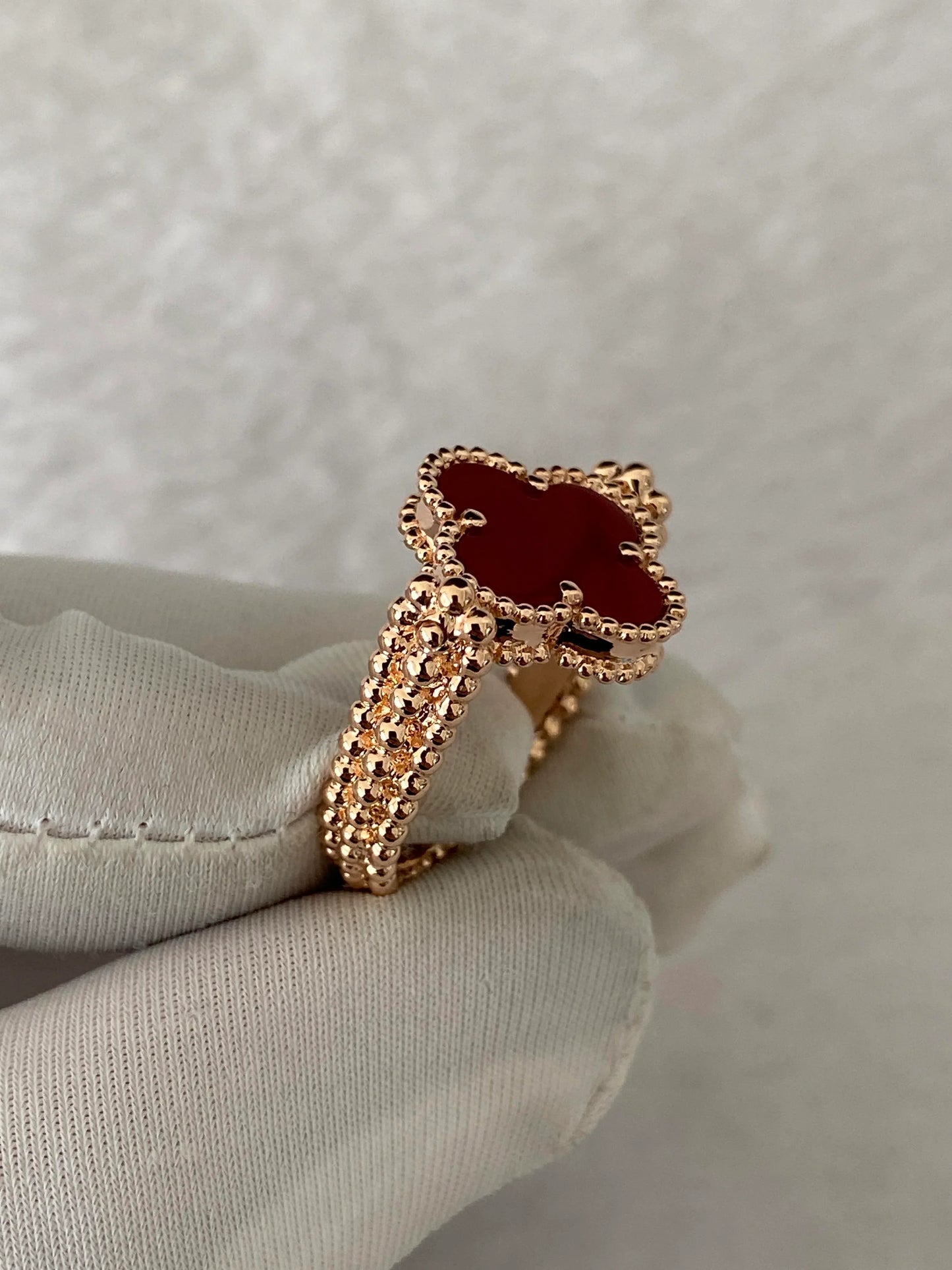 Carnelian Vintage Alhambra 18K Rose Gold Diamond Reversible Ring