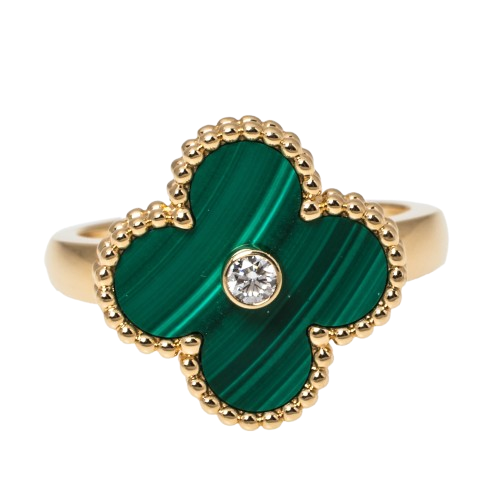 Malachite Vintage Alhambra 18K Yellow Gold Diamond Ring