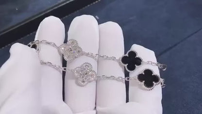 Vintage Alhambra 18K Yellow Gold Diamond Onyx Bracelet